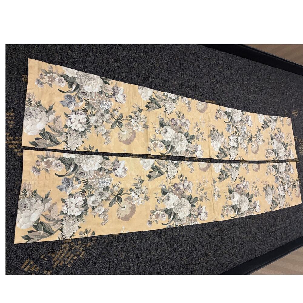 Luxury Floral Curtain Panels Pair 104 x 17 Drapery Fabric Yellow Beige Romantic